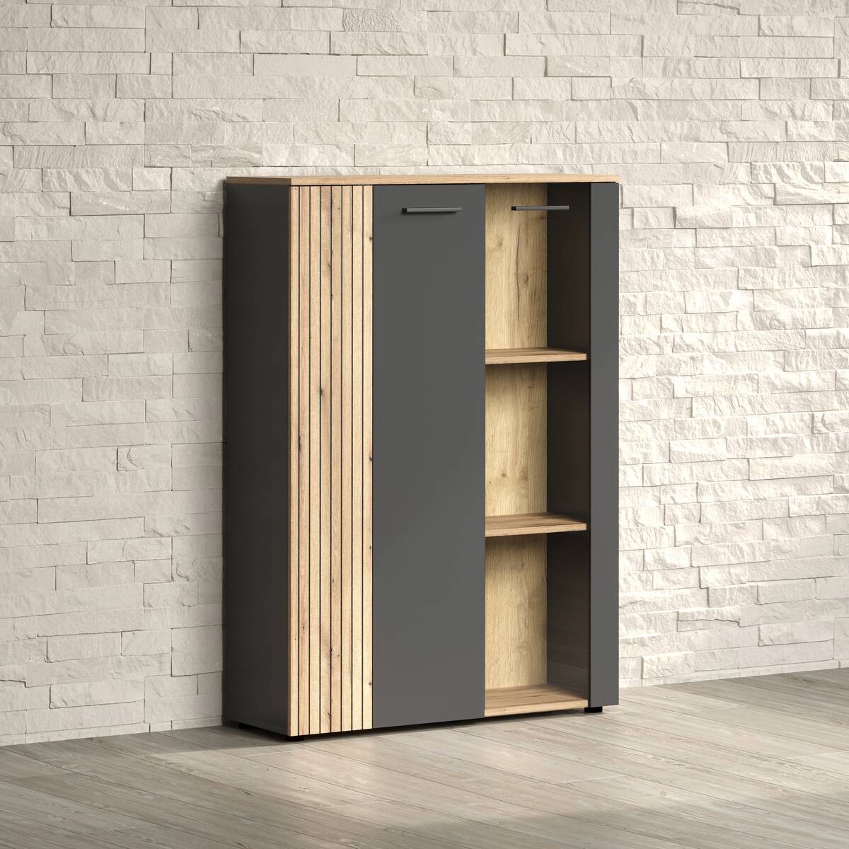 Vitrine Esteban anthrazit Eiche Evoke Coast Nachbildung B/H/T: ca. 90x132x34 cm