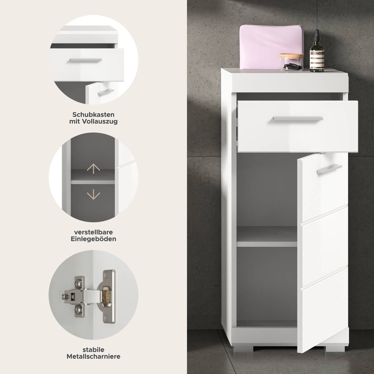Schrank Scout weiß weiß Hochglanz B/H/T: ca. 37x88x31 cm