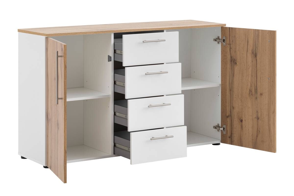 Kommode Jonna Eiche Landhaus Nachbildung weiß B/H/T: ca. 130x84x41 cm