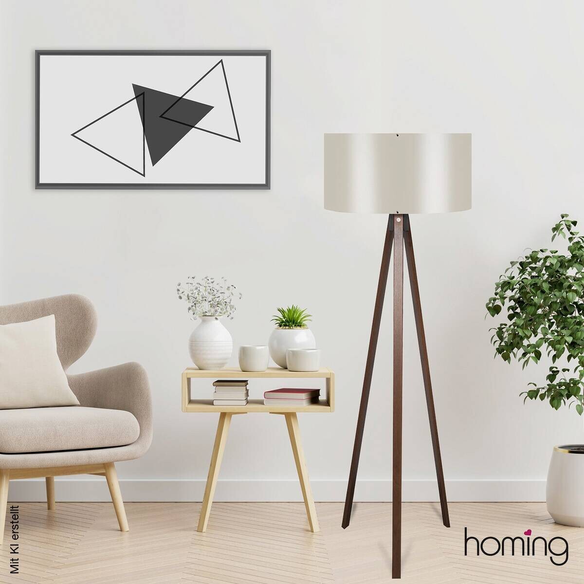 Stehleuchte creme PVC MDF B/H/L/D: ca. 38x140x38x38 cm E27 1 Brennstellen