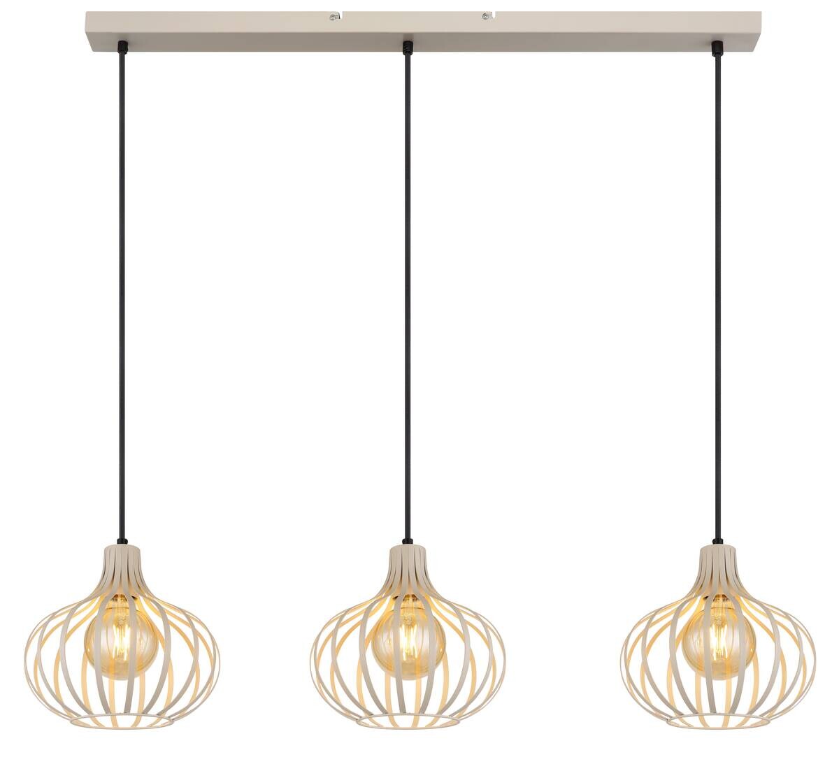 GLOBO Pendelleuchte MATEO 33370319 schwarz sand creme Metall B/H/L: ca. 103x150x25 cm E27 3 Brennstellen