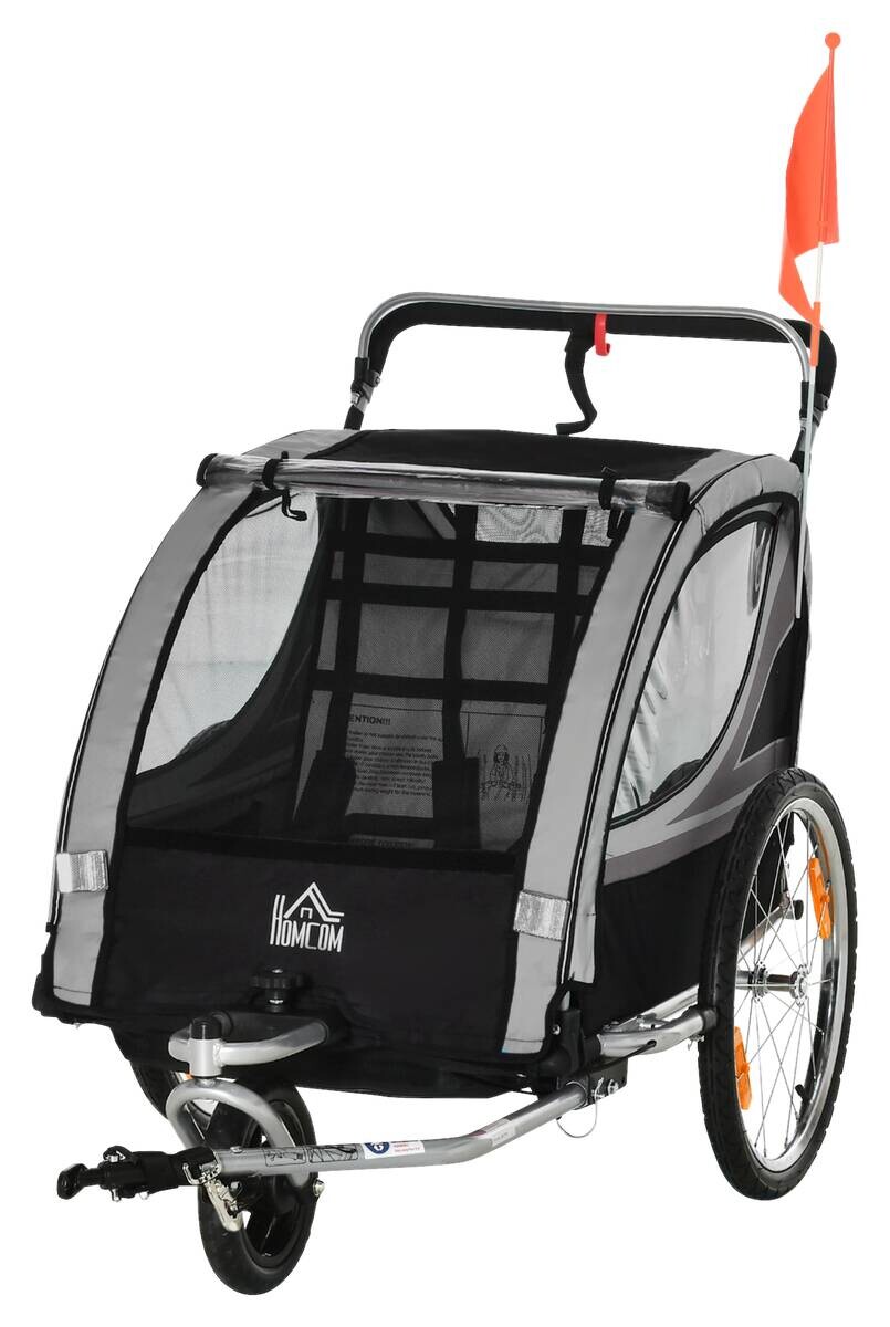HOMCOM Kinderfahrradanhänger schwarz schwarz B/H/L: ca. 75x101x142 cm