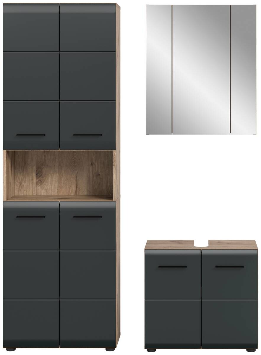 Badezimmer-Set Ice Nox Oak Nachbildung schwarz matt B/H/T: ca. 135x185x30 cm