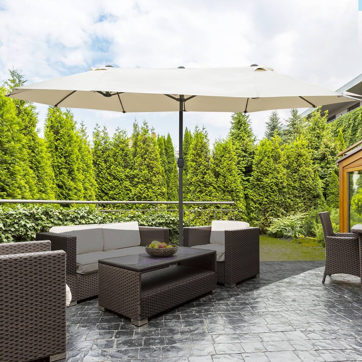 Outsunny Doppel-Sonnenschirm khaki Aluminium B/H/L: ca. 270x260x270 cm