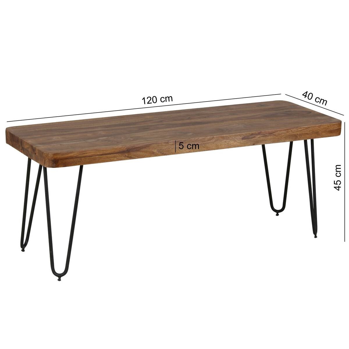 Wohnling Sitzbank natur schwarz Echtholz Metall B/H/T: ca. 120x45x40 cm