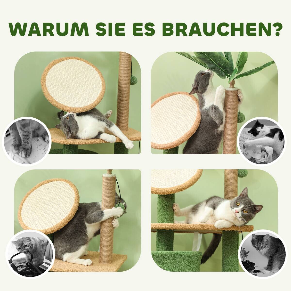 PawHut Kratzbaum grün Polyester B/H/L: ca. 44x139x48 cm