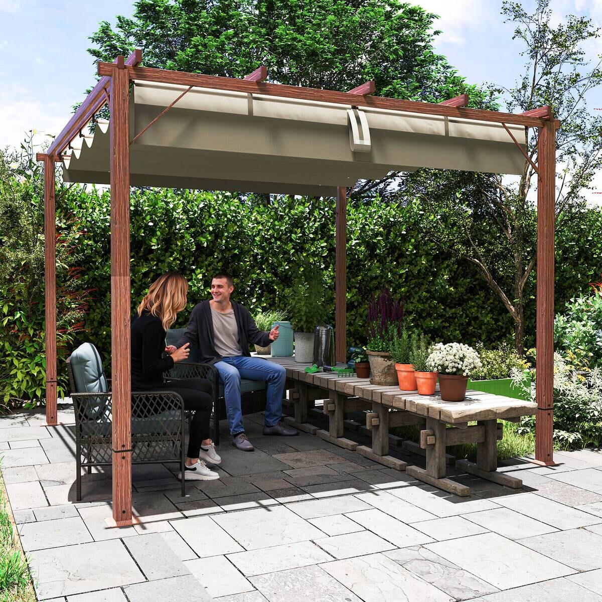 Outsunny Pergola natur Aluminium B/H/L: ca. 296x232x299 cm