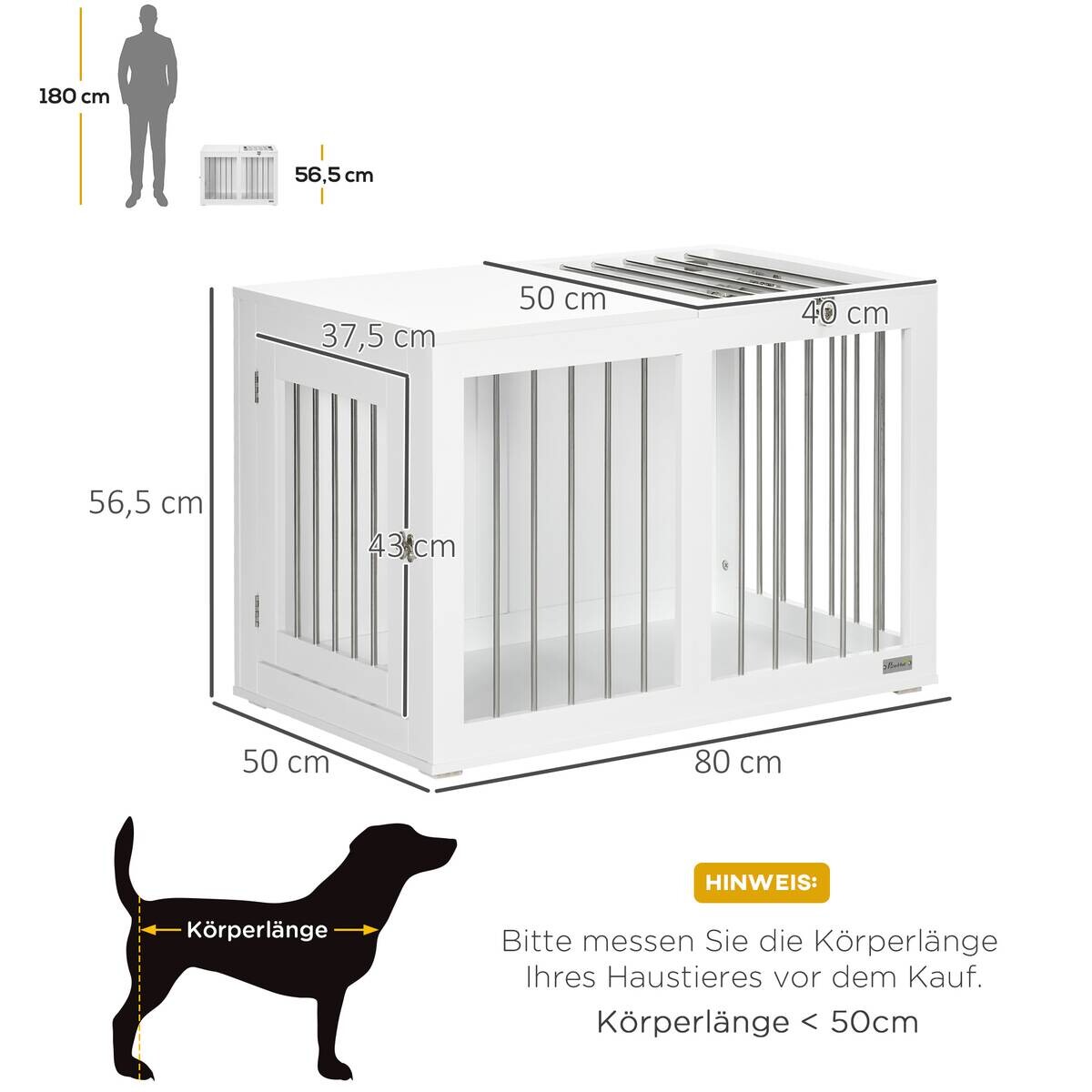 PawHut Hunde-Zubehör weiß Edelstahl B/H/L: ca. 50x80x56,5 cm