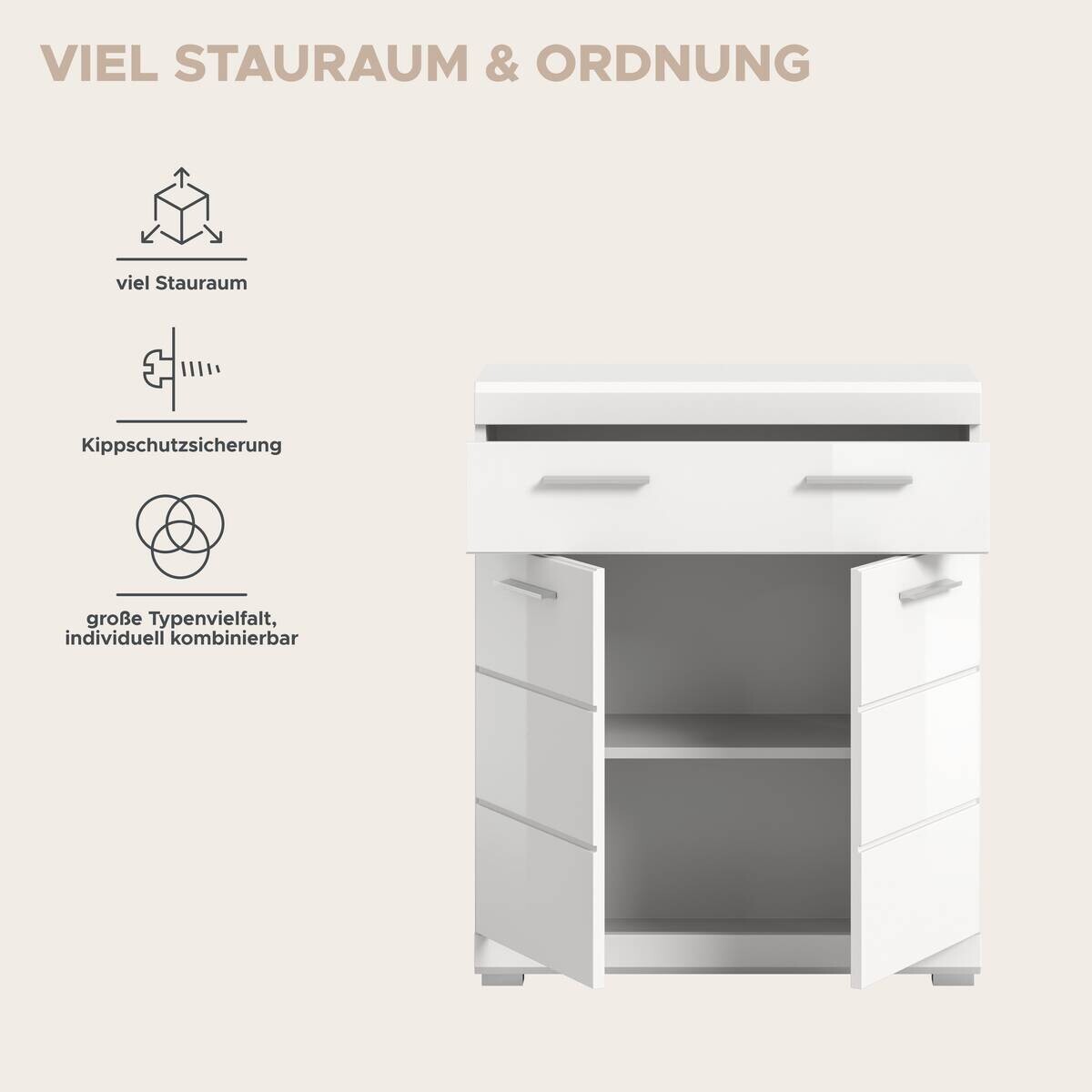 Schrank Scout weiß weiß Hochglanz B/H/T: ca. 74x88x31 cm