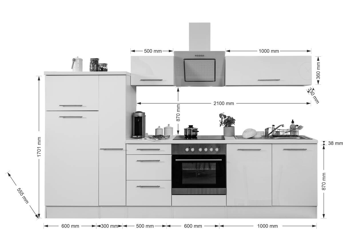 Respekta Küchenblock Amanda weiß Hochglanz B/H/T: ca. 300x200x60 cm