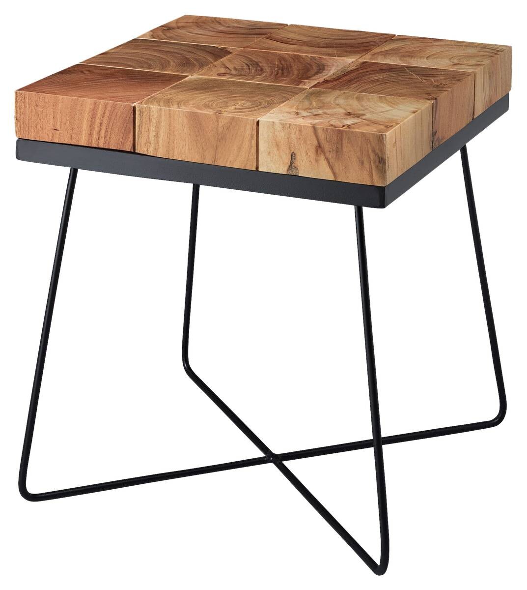 Beistelltisch natur schwarz Akazie Metall B/H/T: ca. 45x51x45 cm