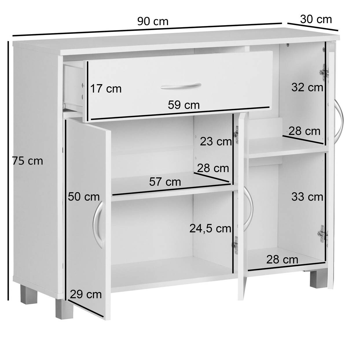 Sideboard weiß silber B/H/T: ca. 90x75x30 cm