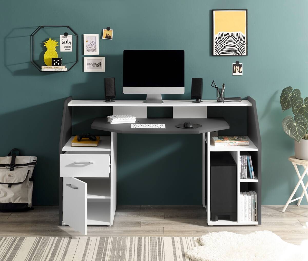 Gamingschreibtisch Alex weiß Graphit B/H/T: ca. 160x95x67 cm