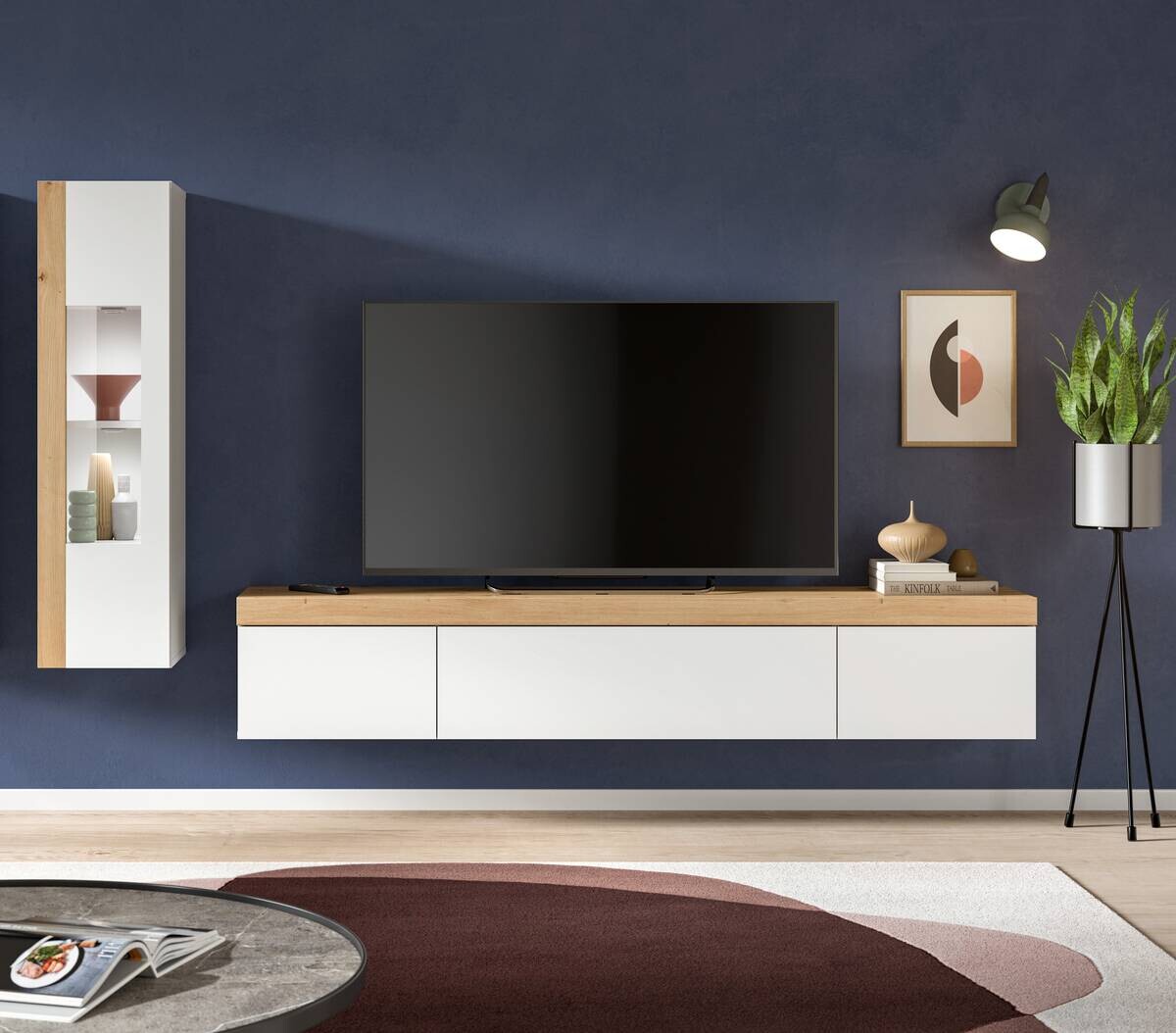 Wohnwand RUDA Artisan Oak Nachbildung weiß B/H/T: ca. 225x34x33 cm
