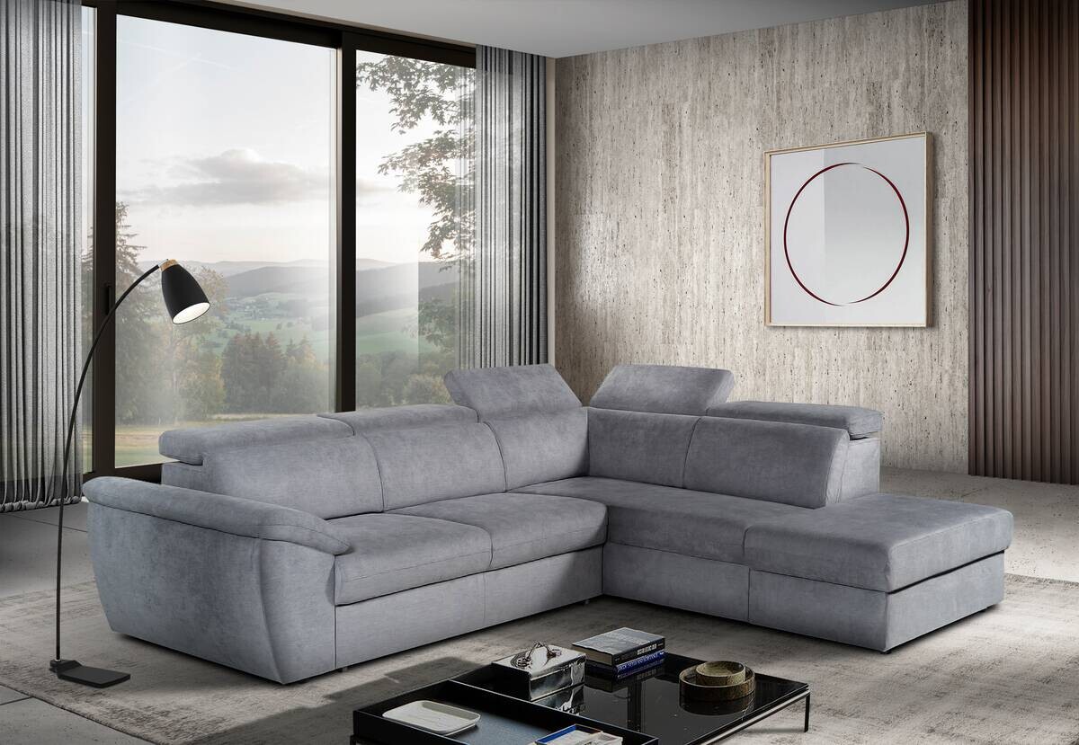 Ecksofa mit Bettfunktion und Bettkasten titanfarbig Flachgewebe B/H/T: ca. 280x108x235 cm