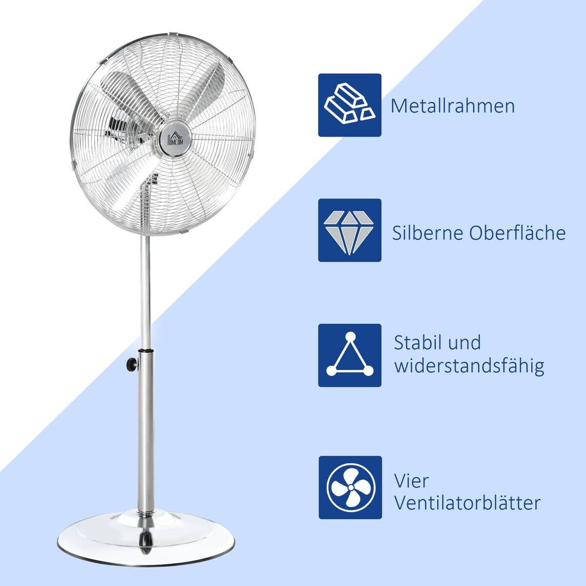 HOMCOM Ventilator silber Polypropylen Edelstahl B/H/L: ca. 44,5x44,5x87 cm