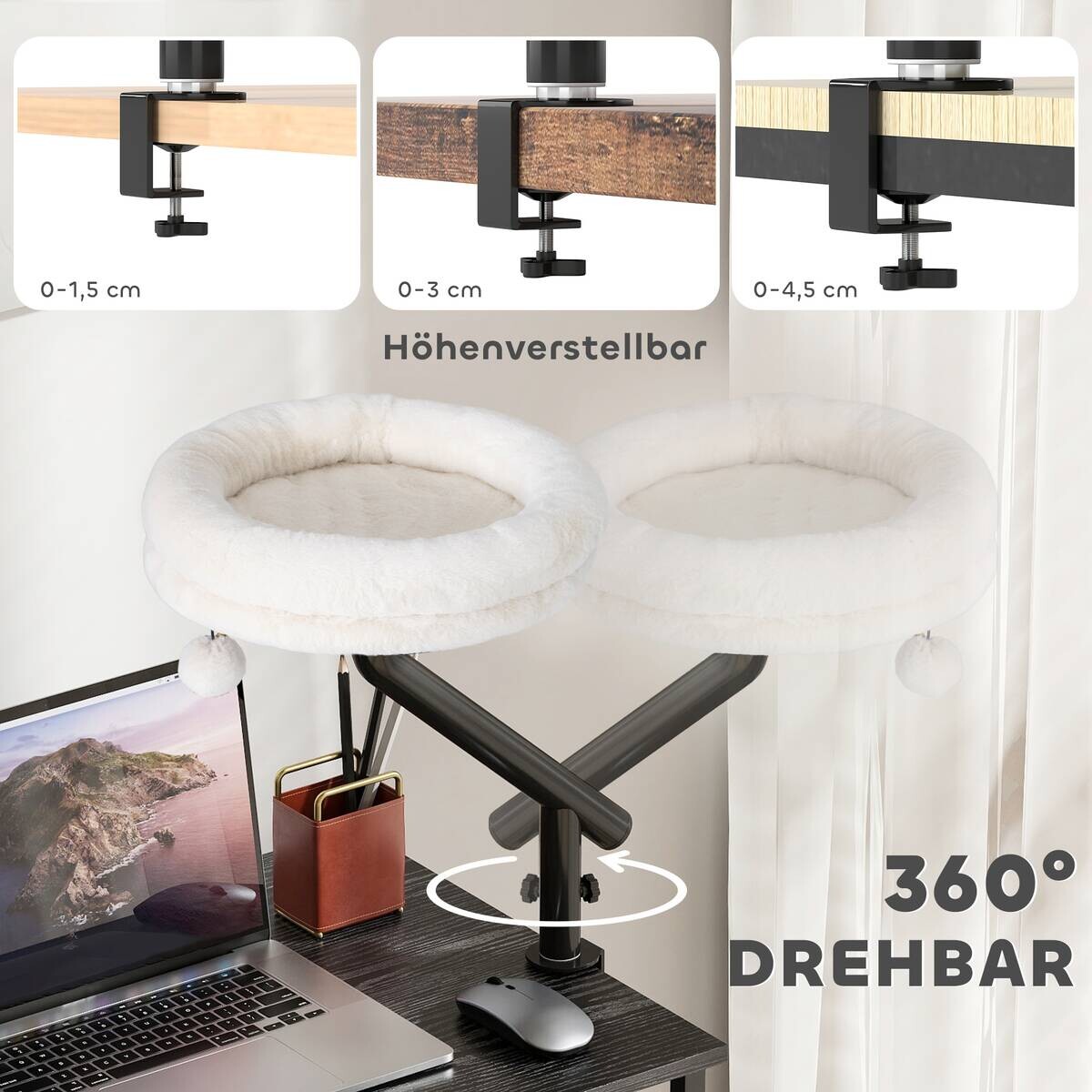 PawHut Katzen-Schreibtischbett cremeweiß Stahl B/H/L: ca. 35x48x35 cm