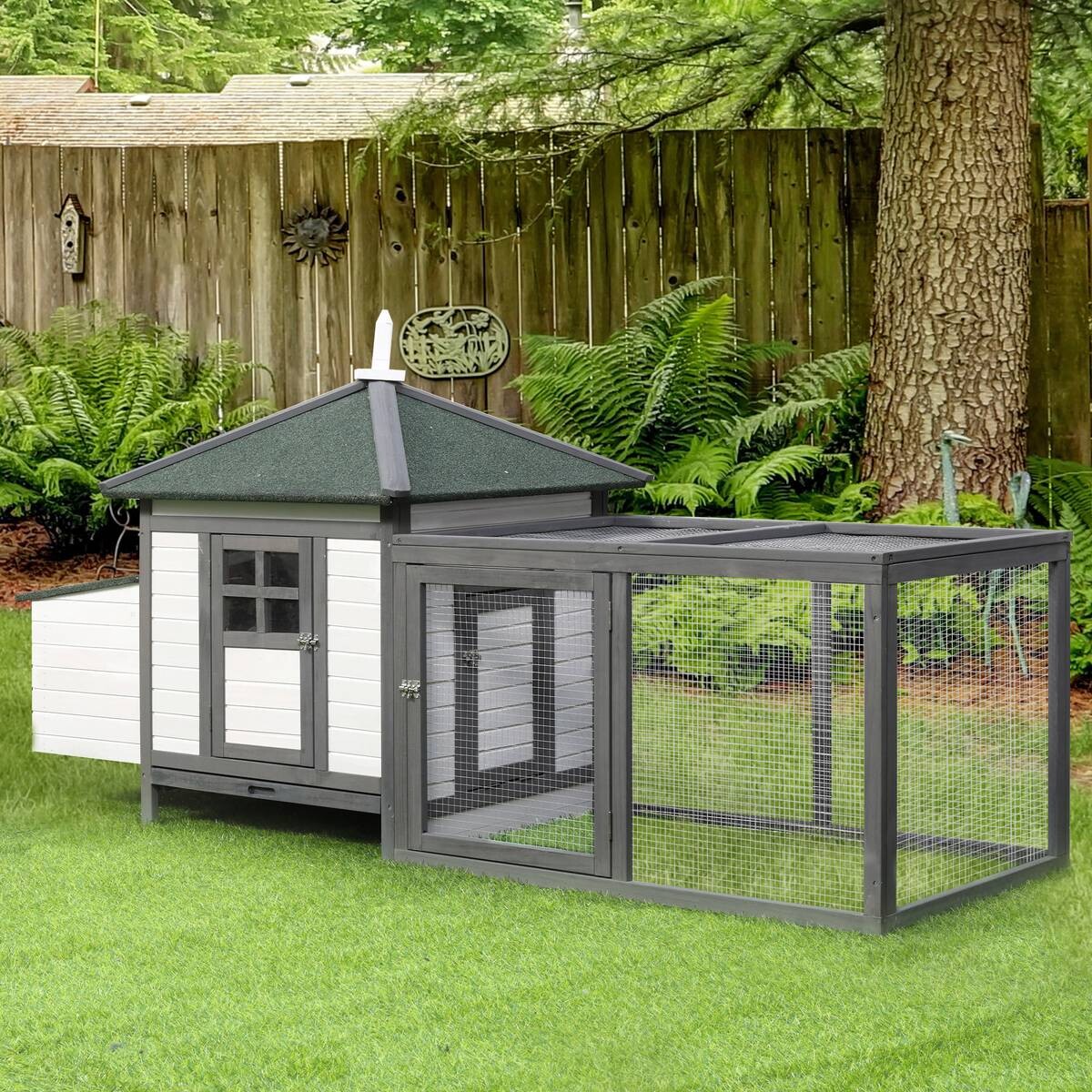 PawHut Hühnerstall grau Holz B/H/L: ca. 73,5x98x196 cm