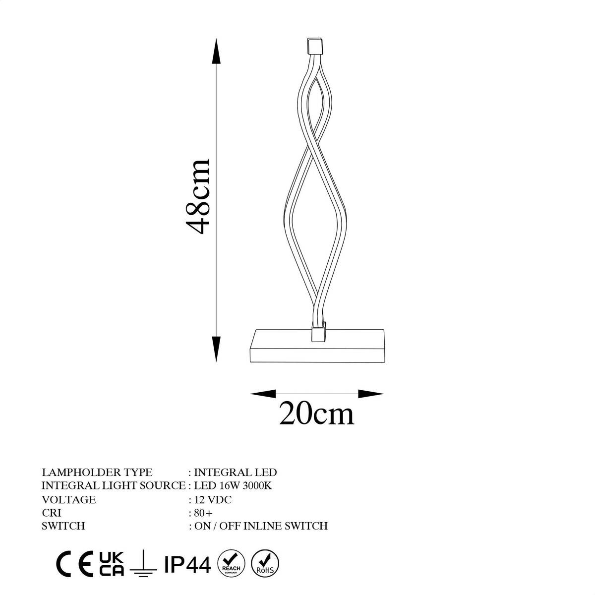 Opviq LED-Tischleuchte schwarz Metall B/H/T: ca. 20x48x12 cm