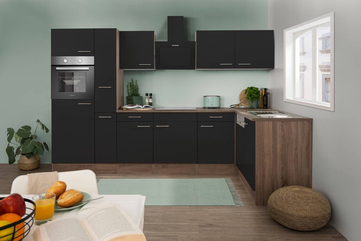 Respekta Winkelküche KBL310EYSS schwarz B/H/T: ca. 310x205x172 cm