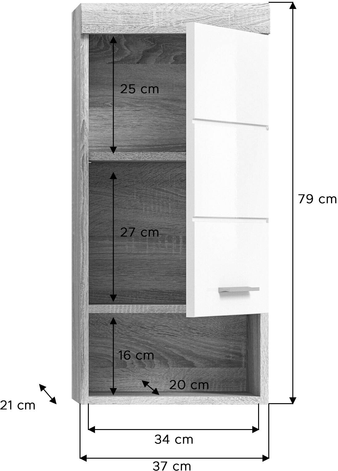 Badhängeschrank LAMBADA Eiche Sonoma hell Nachbildung weiß Hochglanz B/H/T: ca. 37x79x24 cm