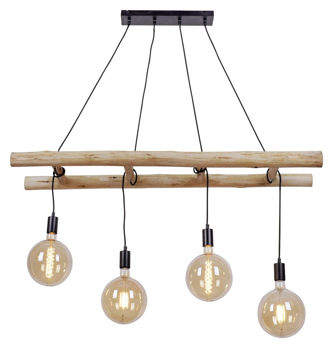 Just Light Pendelleuchte Edgar schwarz Holz Metall Kunststoff H/T/L: ca. 120x30x120 cm E27 4 Brennstellen