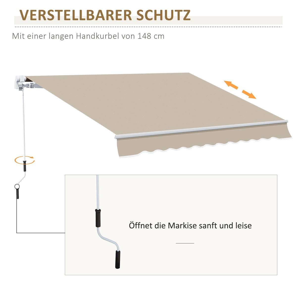 Outsunny Fenstermarkise mit Handkurbel weiß B/T/L: ca. 395x350x245 cm