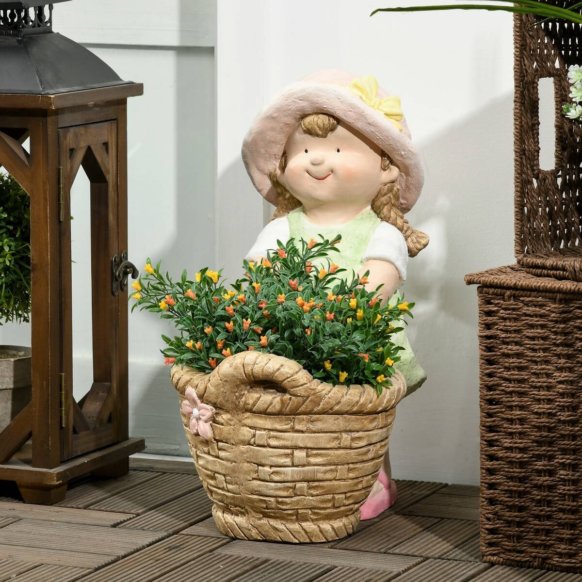 Outsunny Gartenstatue mit Blumenkorb