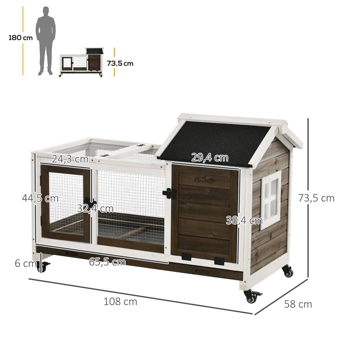 PawHut Zwergkaninchenstall kaffee Holz B/H/L: ca. 58x73,5x108 cm