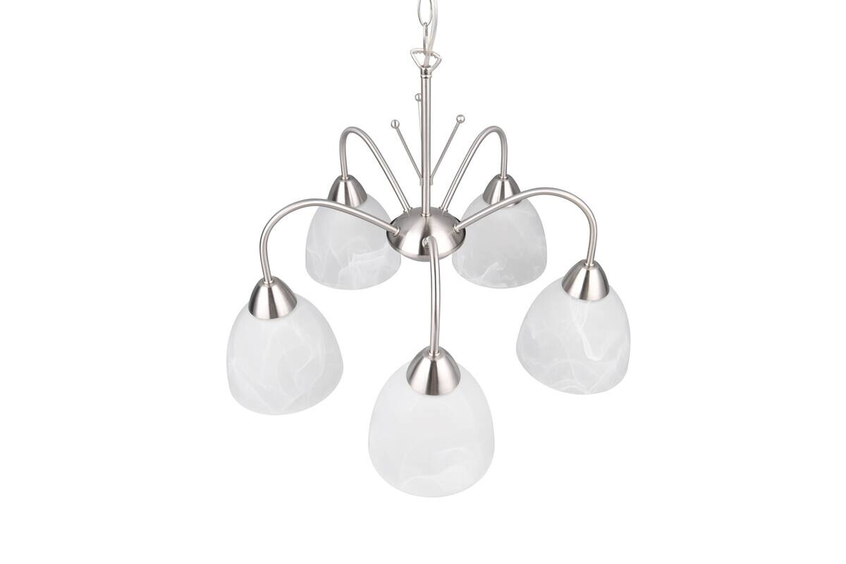 Reality Pendelleuchte Dobby R31055007 weiß nickel Glas Metall PVC H/D: ca. 150x55 cm E27 5 Brennstellen