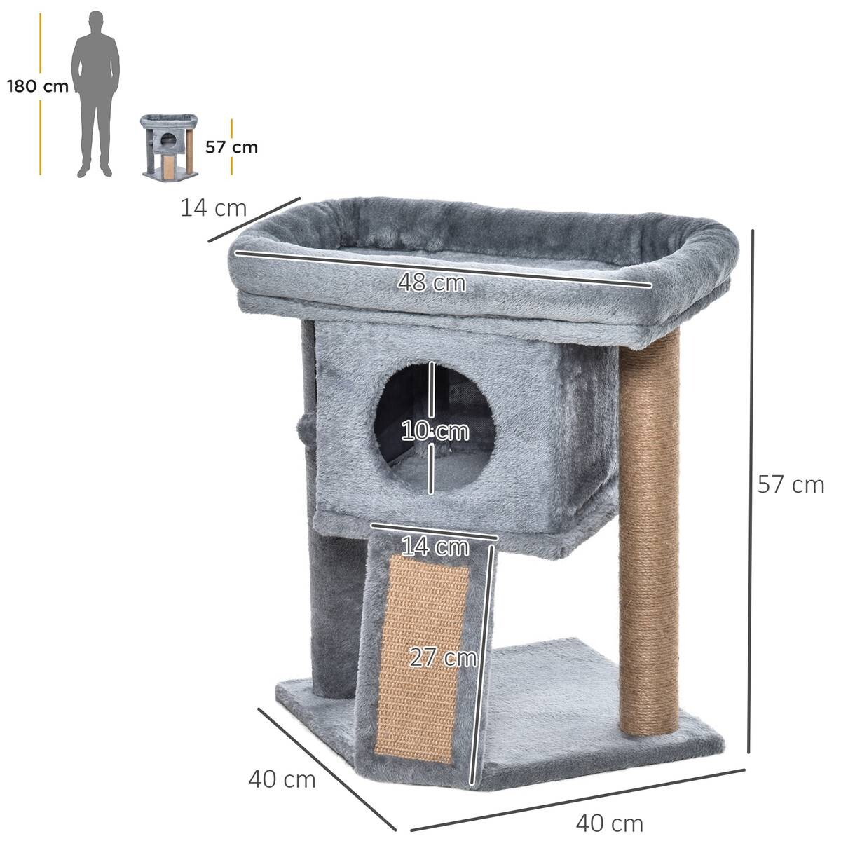 PawHut Katzenbaum hellgrau Polyester B/H/L: ca. 40x57x40 cm