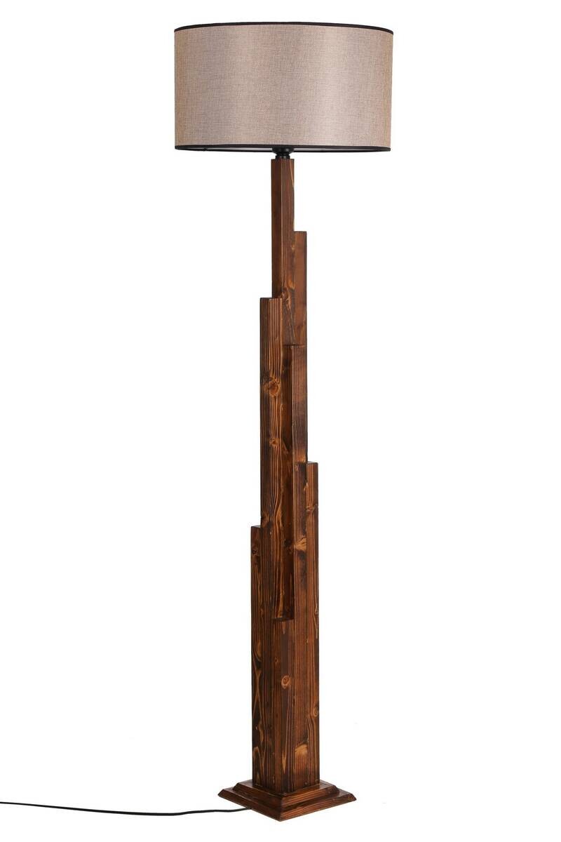 Stehleuchte nussbaum Holz Stoff B/H/L/D: ca. 45x160x45x45 cm E27 1 Brennstellen