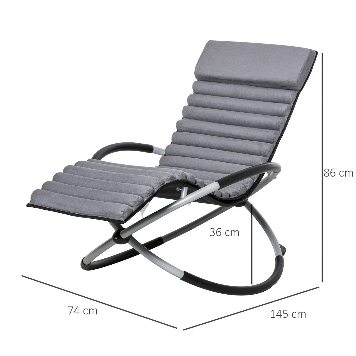 Outsunny Schaukelstuhl mit Kissen grau Metall B/H/L: ca. 74x86x145 cm