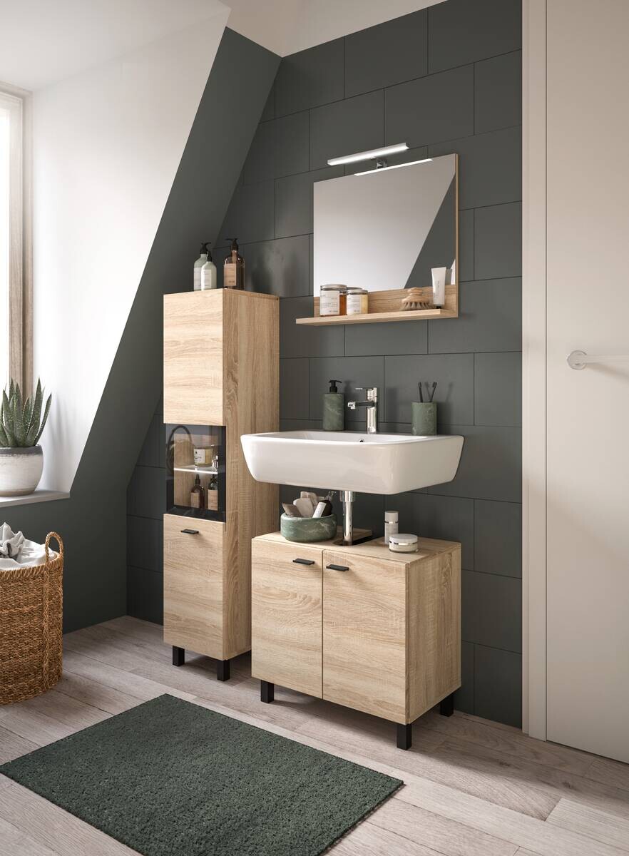 Badezimmer-Set BOSTON Eiche Sonoma Nachbildung schwarz B/H/T: ca. 102x186x33 cm