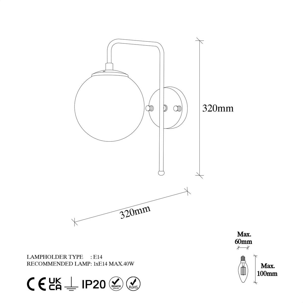 Opviq Wandleuchte Glas Metall B/H/L: ca. 32x32x15 cm E14 1 Brennstellen