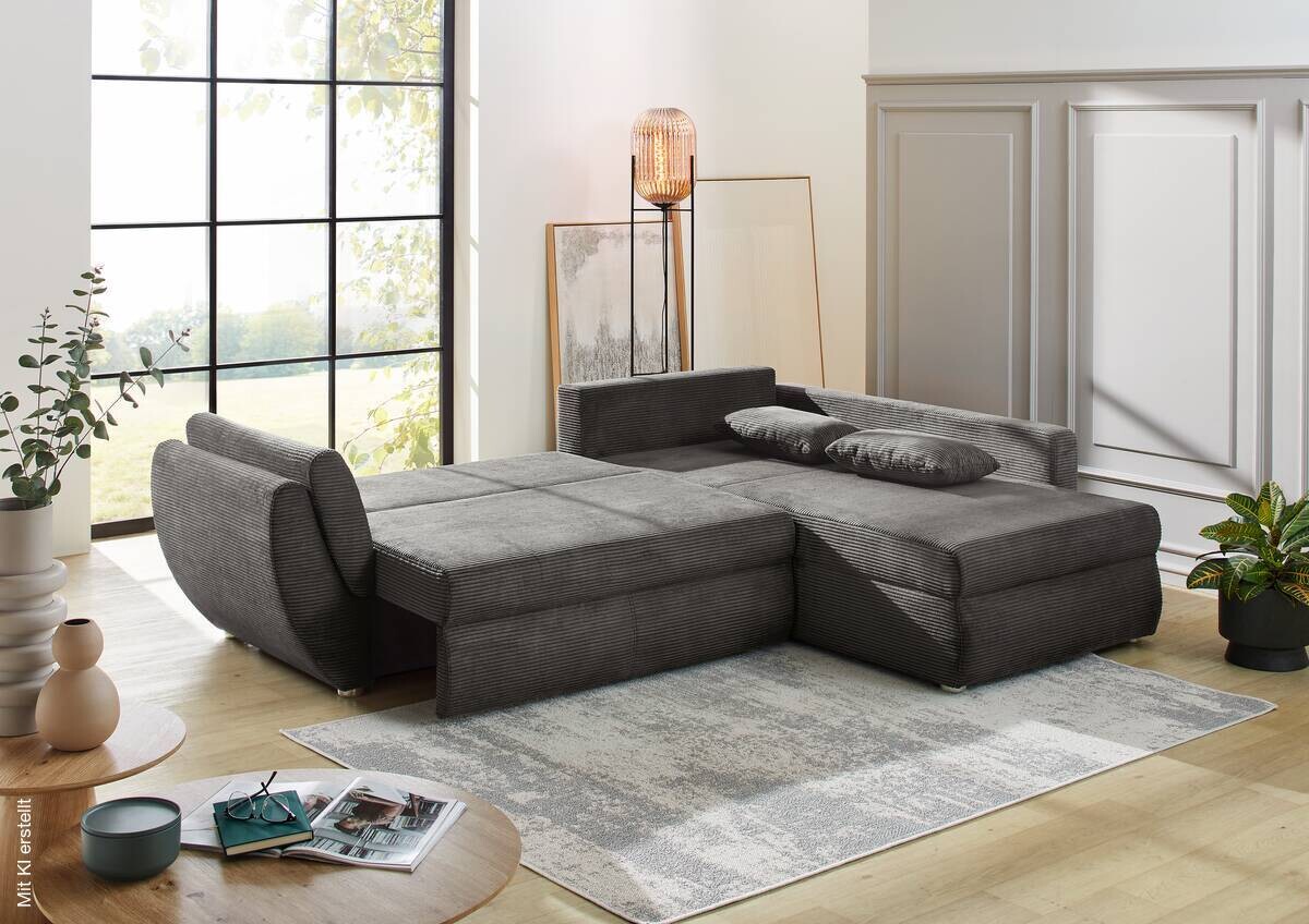 Ecksofa mit Bettfunktion und Bettkasten grau Microfaser B/H/T: ca. 272x88x200 cm | grau | 272,00/88,00/200,00 cm