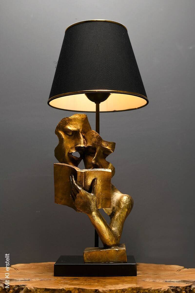 Tischleuchte schwarz gold Polyester Metall B/H/L/D: ca. 23x57x23x23 cm E27 1 Brennstellen