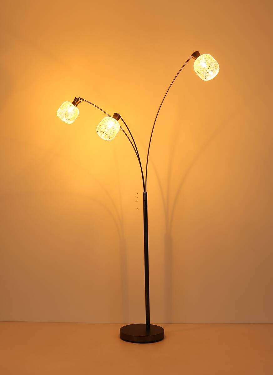 GLOBO Stehlampe Chrom schwarz Metall Glas B/H/L: ca. 14x133x35 cm 3 Brennstellen