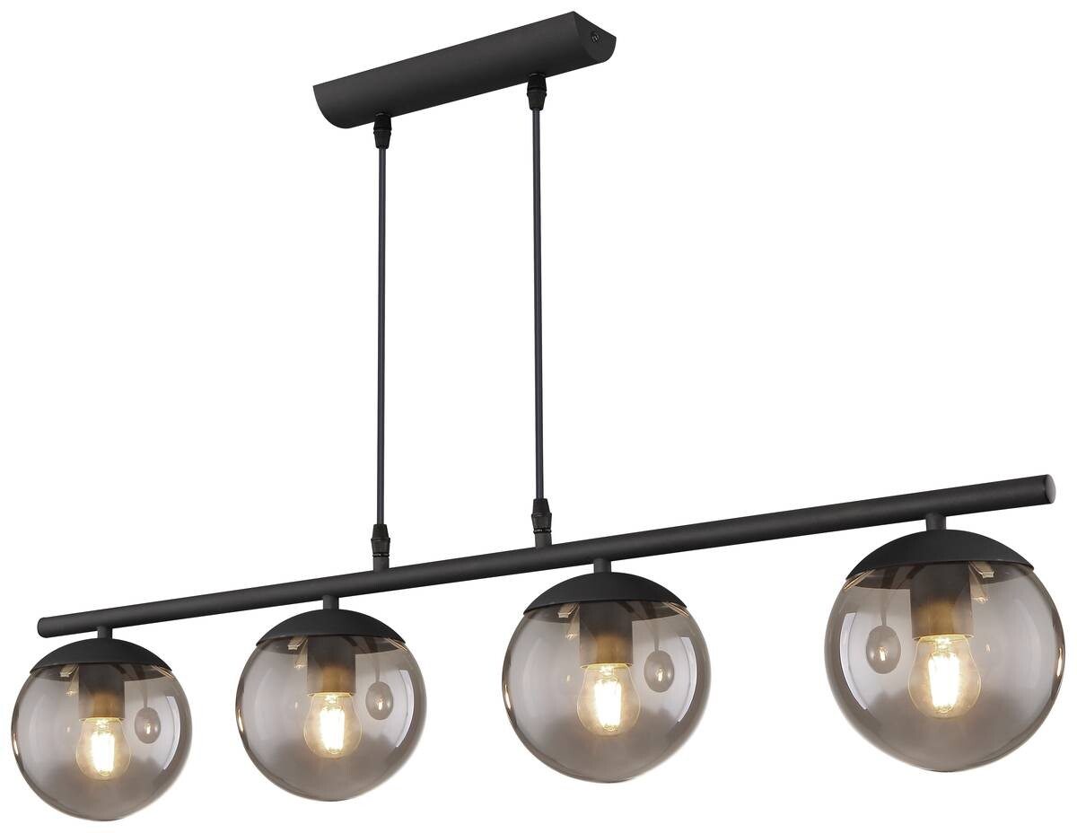GLOBO Pendelleuchte Blama schwarz Metall Glas B/H/L: ca. 15x120x90 cm E27 4 Brennstellen