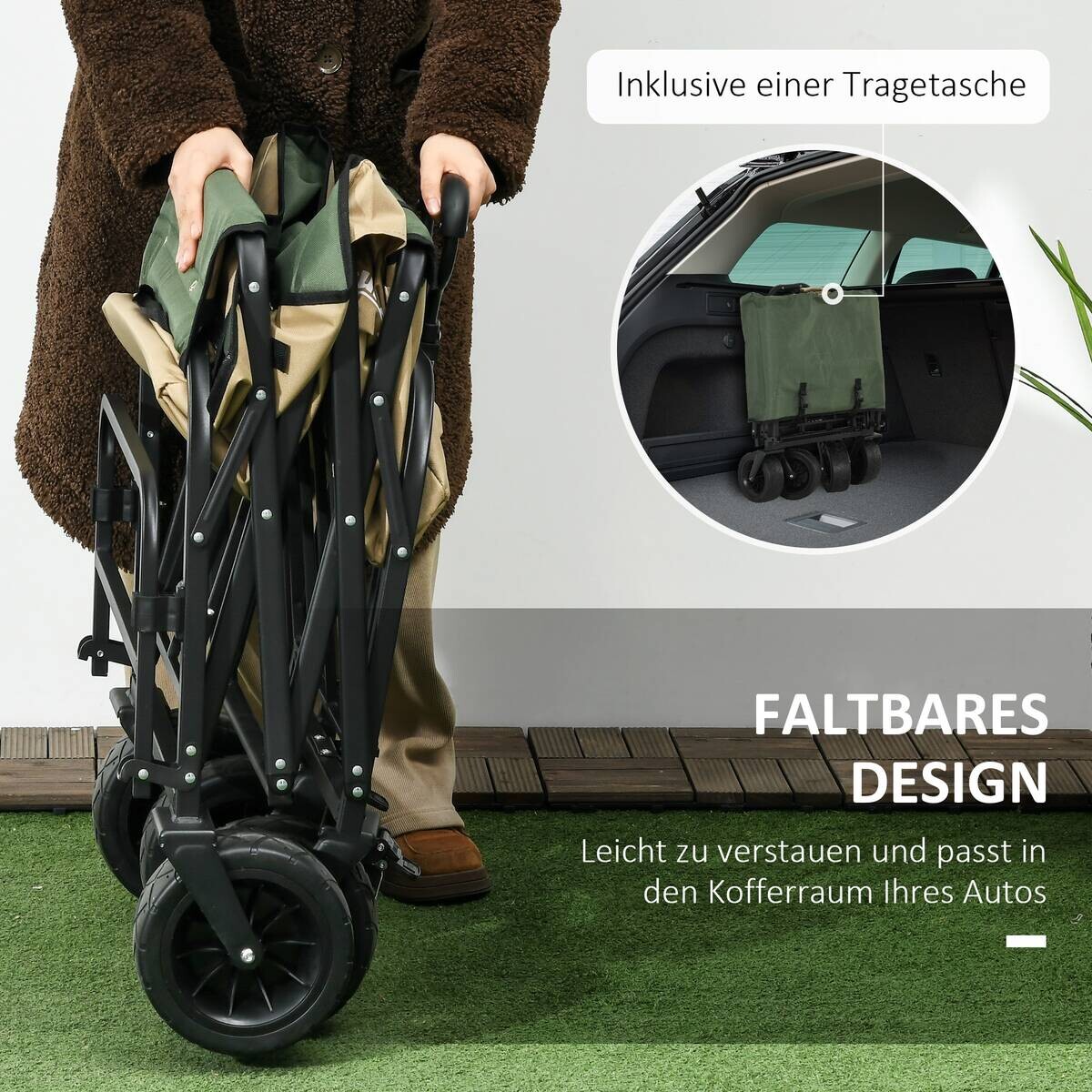 Outsunny Bollerwagen khaki B/H/L: ca. 57x94x100 cm
