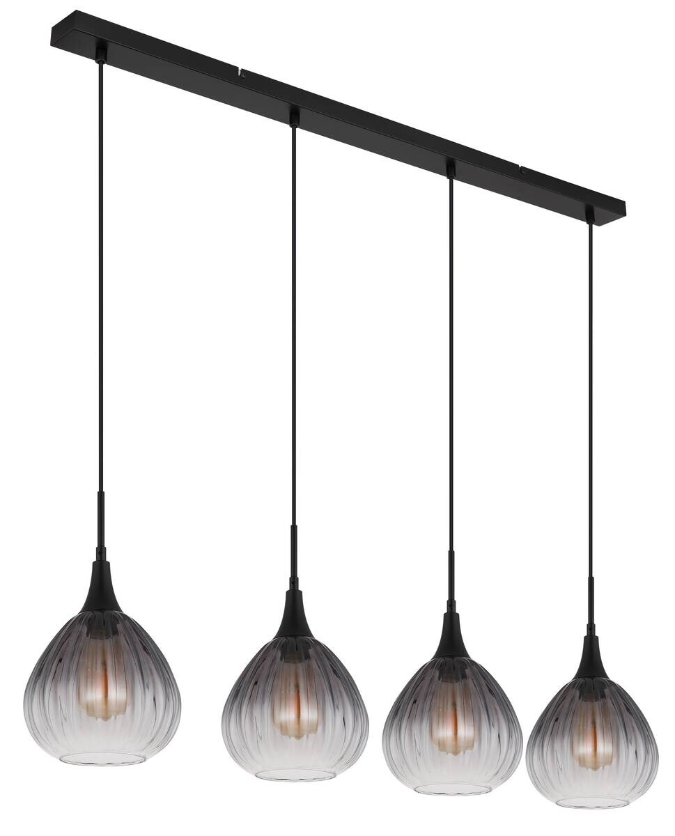GLOBO Pendelleuchte Rauch schwarz Metall Glas B/H/T: ca. 20x120x110 cm E27 4 Brennstellen