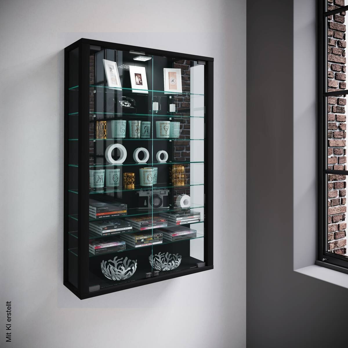 Vitrine Vitrosa Mini schwarz Holzwerkstoff Glas B/H/T: ca. 59x90x18 cm