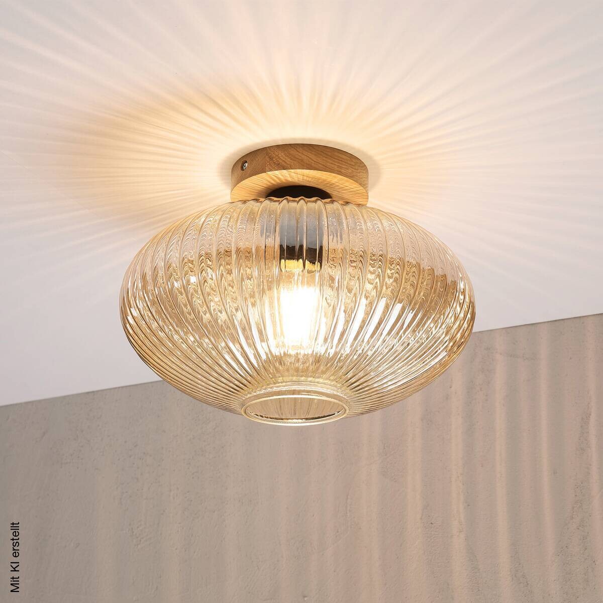 Lamkur Deckenleuchte Eiche gold Glas Eiche B/H/L: ca. 29x22x29 cm E27 1 Brennstellen