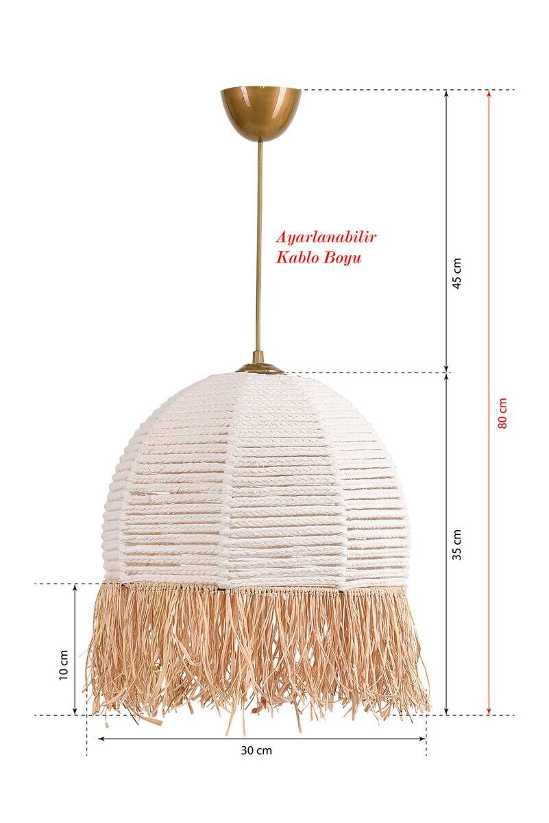 Opviq Pendelleuchte weiß Kunststoff Baumwolle B/H/T/L: ca. 30x80x30x30 cm E27 1 Brennstellen