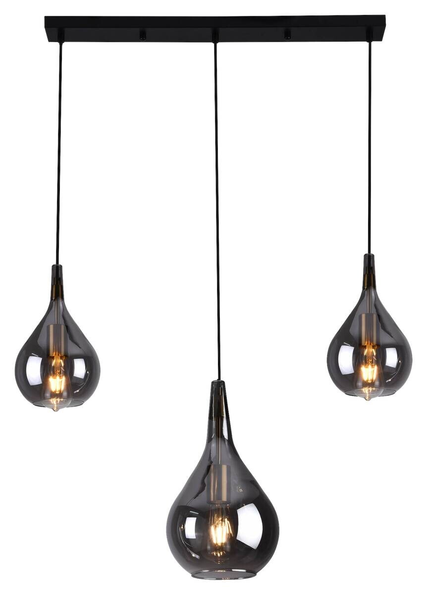 Näve Leuchten Pendelleuchte schwarz Metall Glas B/H/T: ca. 88x150x25 cm E27 3 Brennstellen