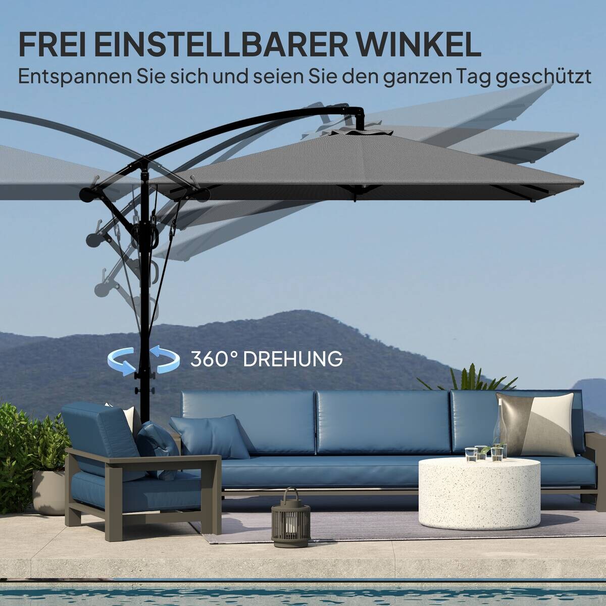Outsunny Ampelschirm grau Polyester B/H/L: ca. 250x235x295 cm