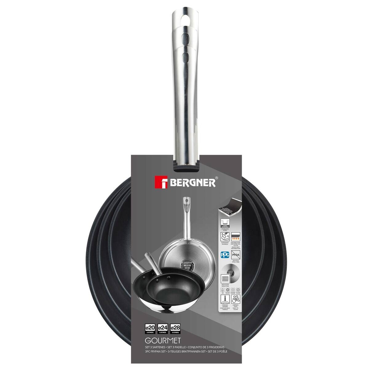 BERGNER Frypan-Set GOURMET silber Edelstahl B/H/L: ca. 26,5x16,3x48 cm