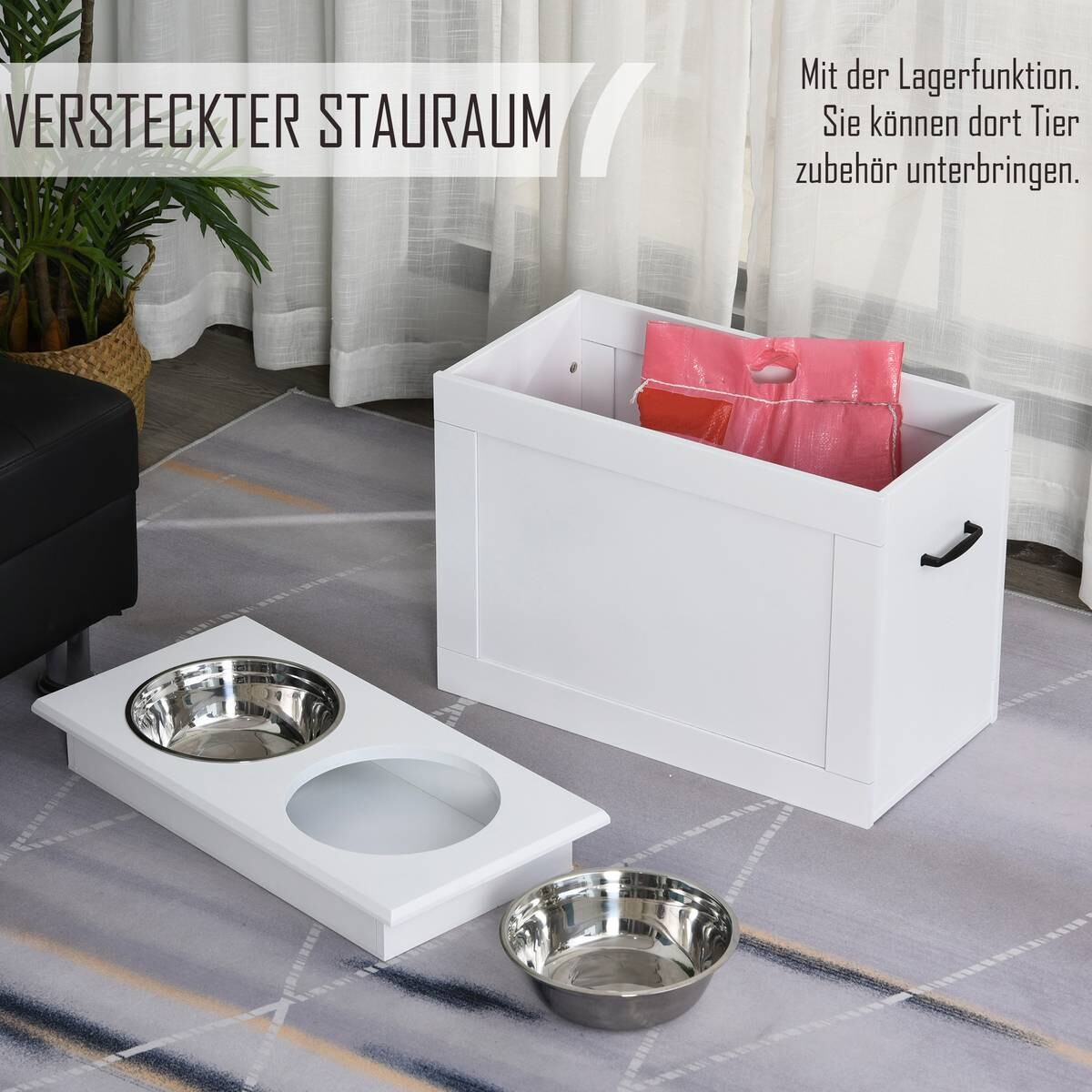 PawHut Futternapf weiß MDF B/H/L: ca. 60x41x30 cm