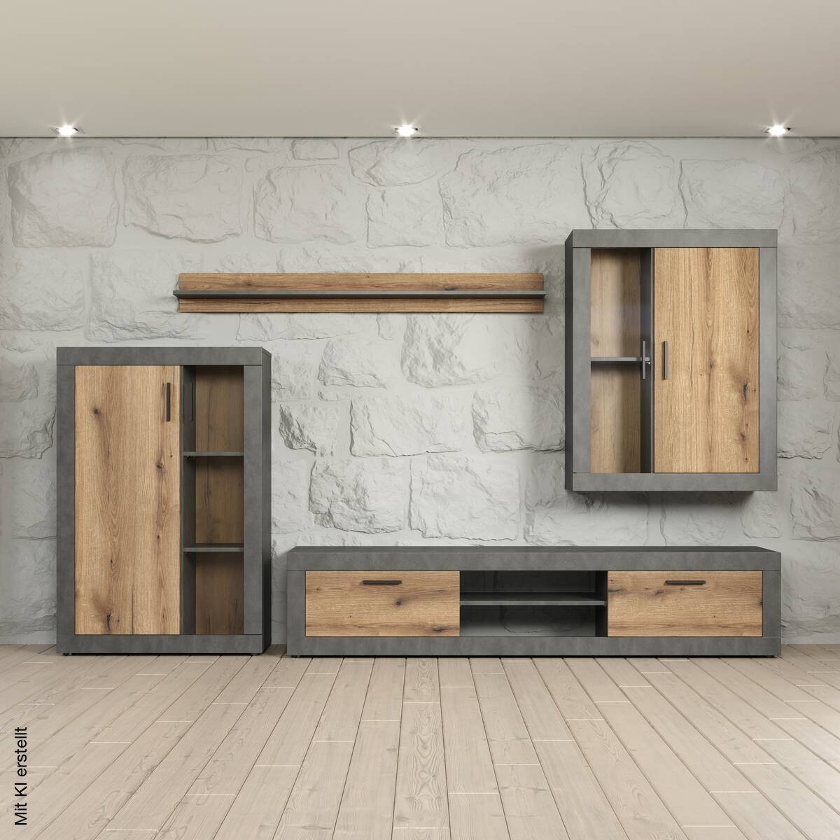 Wohnwand Salvada Eiche Evoke Coast Nachbildung anthrazit B/H/T: ca. 285x188x40 cm