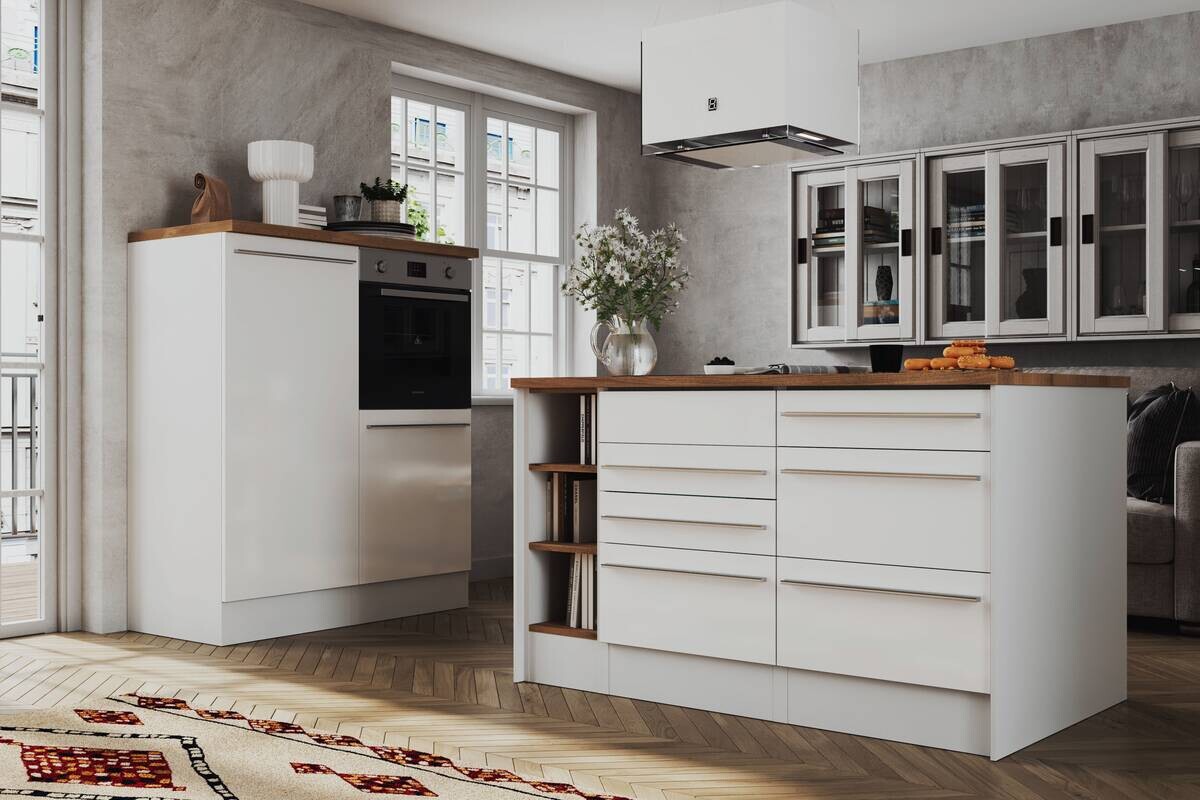 Respekta Inselküche Gabriel weiß Hochglanz B/H/T: ca. 290x200x60 cm